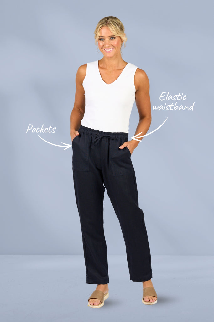 Vassalli Slim Leg Ankle Grazer Full Elastic Waist Pants Ink From BoxHill