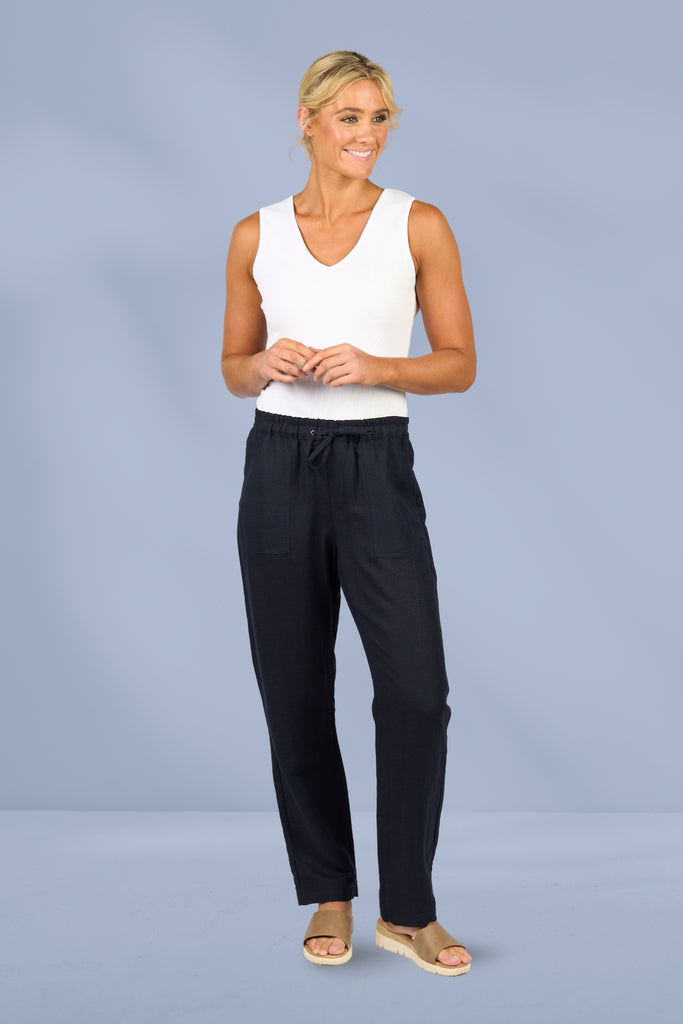 Vassalli Slim Leg Ankle Grazer Full Elastic Waist Pants Ink From BoxHill