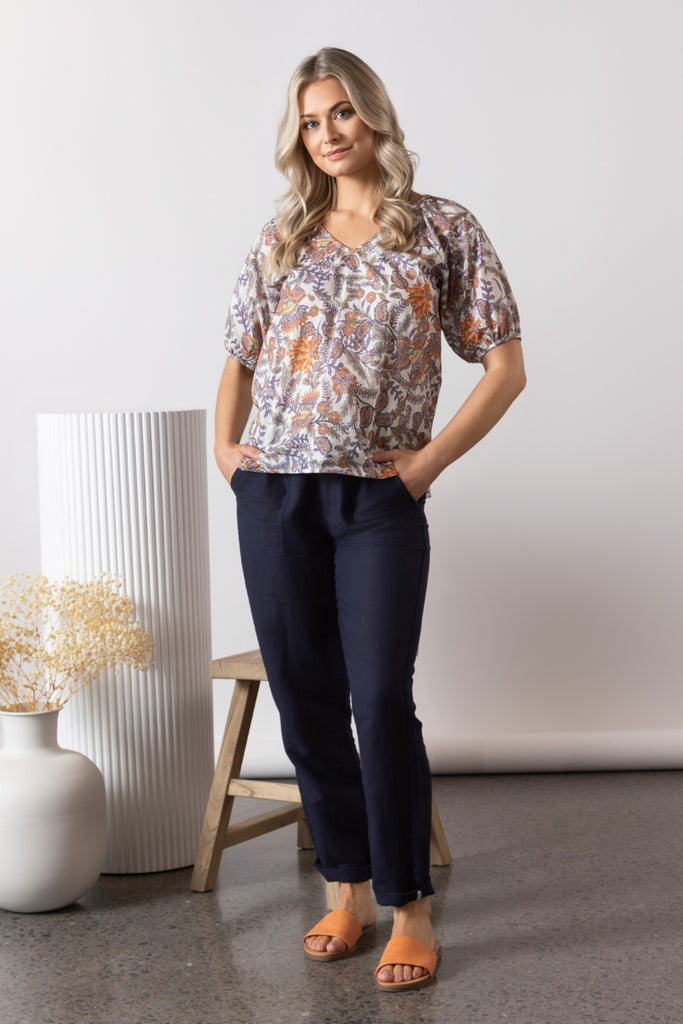 Vassalli Slim Leg Ankle Grazer Full Elastic Waist Pants Ink From BoxHill