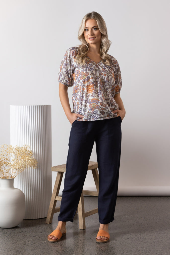 Vassalli Slim Leg Ankle Grazer Full Elastic Waist Pants Ink From BoxHill