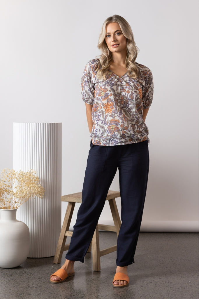 Vassalli Slim Leg Ankle Grazer Full Elastic Waist Pants Ink From BoxHill