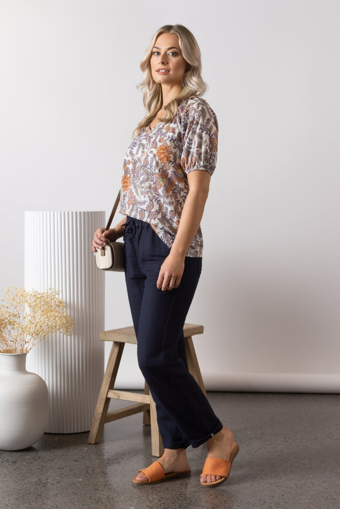 Vassalli Slim Leg Ankle Grazer Full Elastic Waist Pants Ink From BoxHill