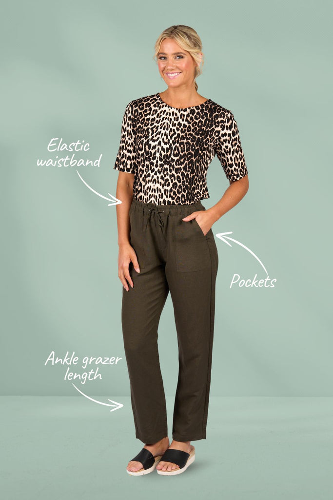 Vassalli Slim Leg Ankle Grazer Pants Khaki From BoxHill