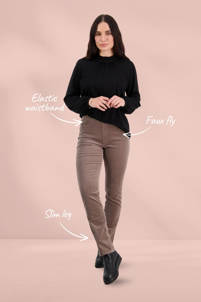 Vassalli Slim Leg Cord Pull On Pants Taupe From BoxHill