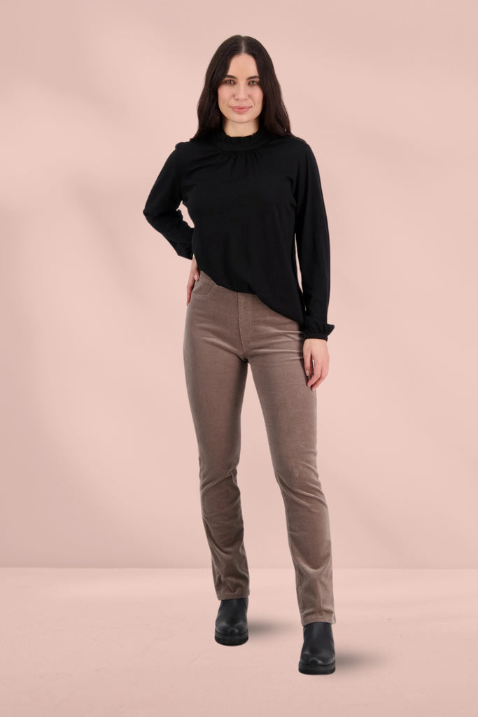 Vassalli Slim Leg Cord Pull On Pants Taupe From BoxHill