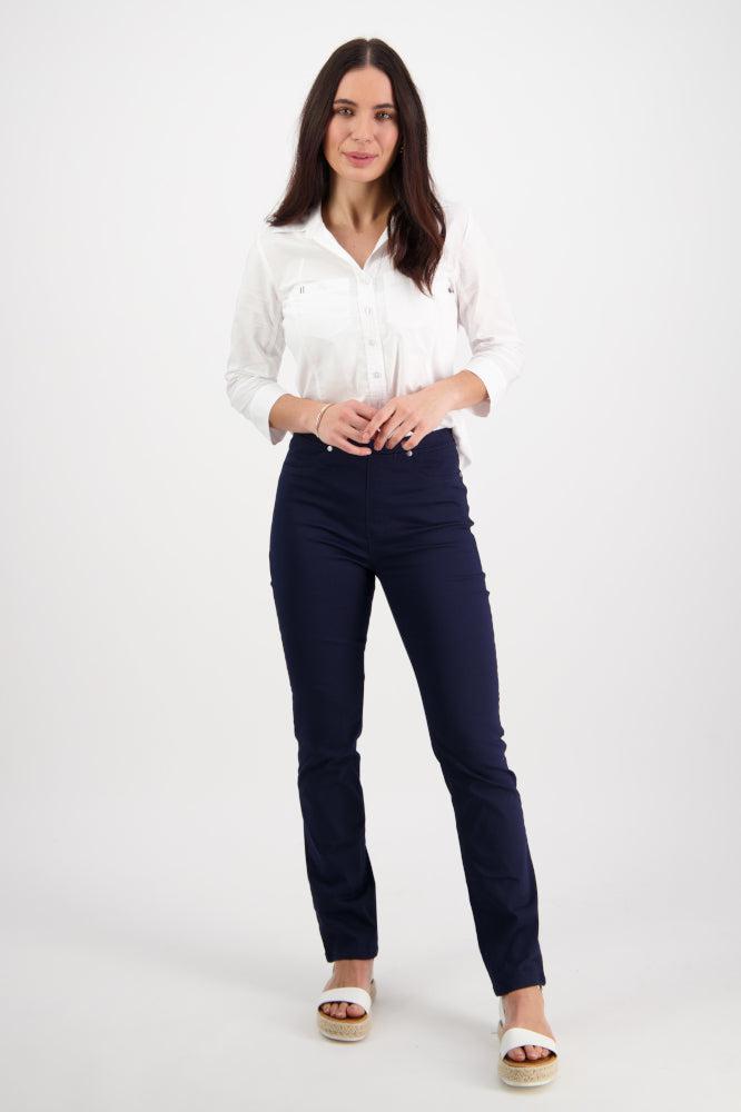 Vassalli Slim Leg Full Length Lightweight Pull On Pants Navy From BoxHill