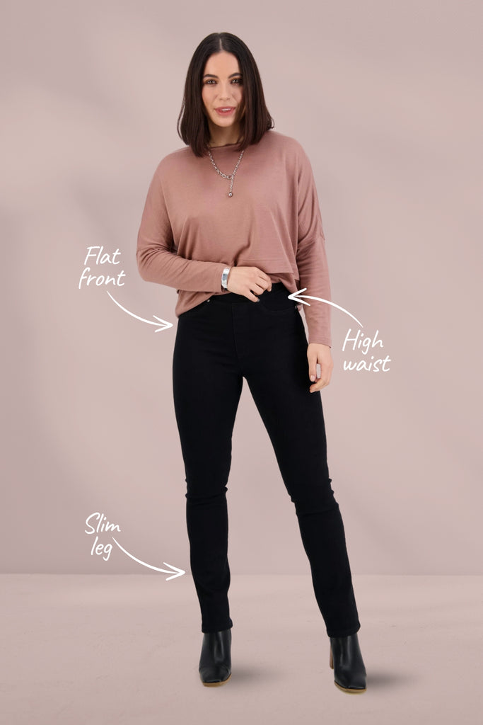 Vassalli Slim Leg Pull On Denim Black From BoxHill