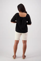 Vassalli Square Neck Top with Floaty Sleeves Black From BoxHill