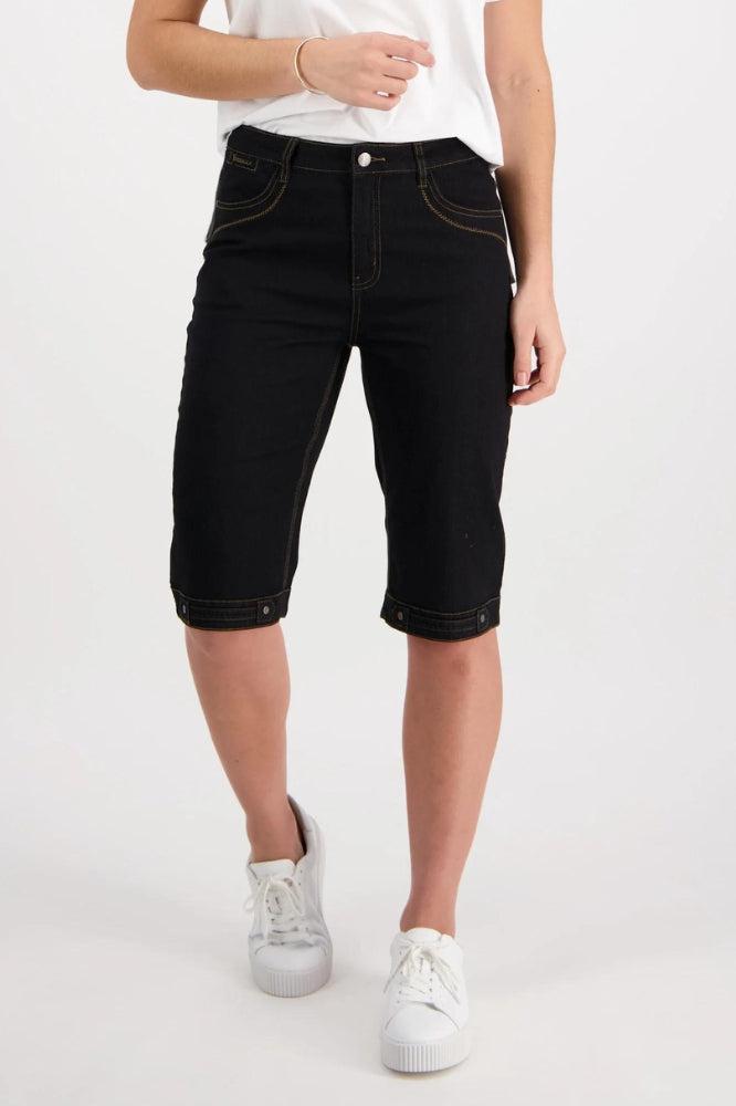 Vassalli Straight Contrast Stitch Denim Shorts Black From BoxHill