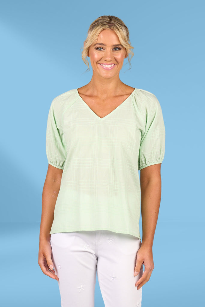 Vassalli V Neck Top with Floaty Sleeves Mint From BoxHill