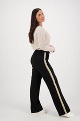 Vassalli Wide Leg Full Length Pants with Side Stripe Panel Black From BoxHill