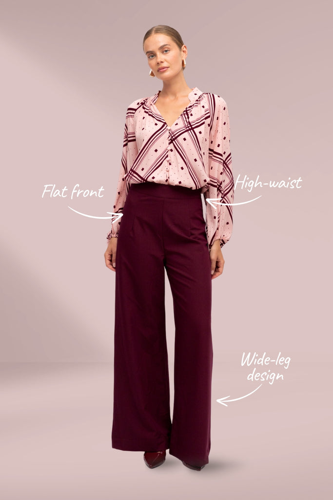 Label of Love Wide Leg Pants Wine From BoxHill
