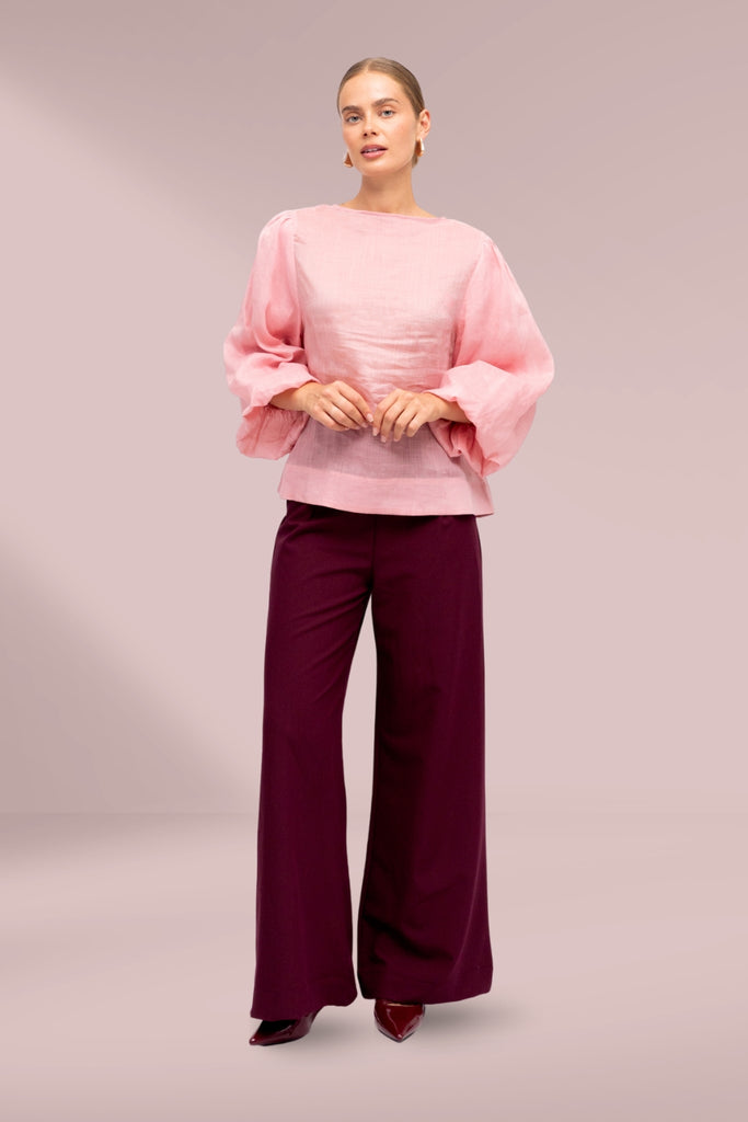 Label of Love Wide Leg Pants Wine From BoxHill