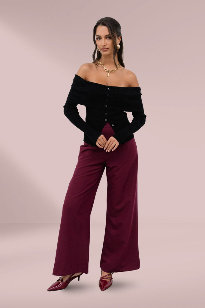 Label of Love Wide Leg Pants Wine From BoxHill
