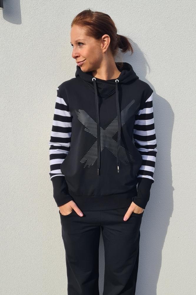 Home-Lee Hooded Sweatshirt Black Stripe Sleeves From BoxHill