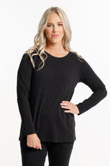 Home-Lee Long Sleeve Taylor Tee Black From BoxHill