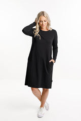 Home-Lee Long Sleeve Taylor Tee Dress Black From BoxHill