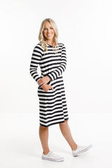 Home-Lee Long Sleeve Taylor Tee Dress Black White Stripes From BoxHill