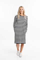 Home-Lee Long Sleeve Taylor Tee Dress Black White Stripes From BoxHill