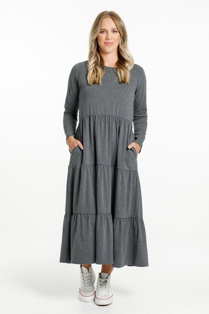 Homelee Long Sleeve Kendall Dress Charcoal From BoxHill