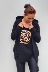 Rose Road Zip Up Hoodie Black Rose Gold Badge Logo From BoxHill