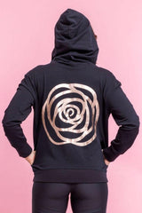 Rose Road Zip Up Hoodie Black Rose Gold Badge Logo From BoxHill