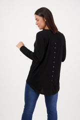 Vassalli Merino Long Sleeve Top with Back Button Placket Black From BoxHill