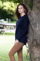 Vassalli Merino Long Sleeve Top with Back Button Placket Ink From BoxHill