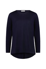Vassalli Merino Long Sleeve Top with Back Button Placket Ink From BoxHill